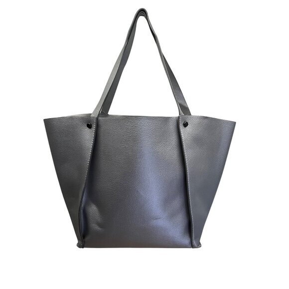 Neiman Marcus Gray Faux Leather Dual Shoulder Straps & Open Top Design Tote Bag - Picture 1 of 9